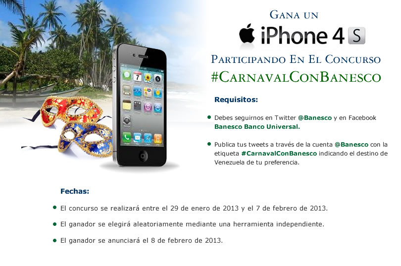 Gana un iPhone4S participando en el Concurso #CarnavalConBanesco