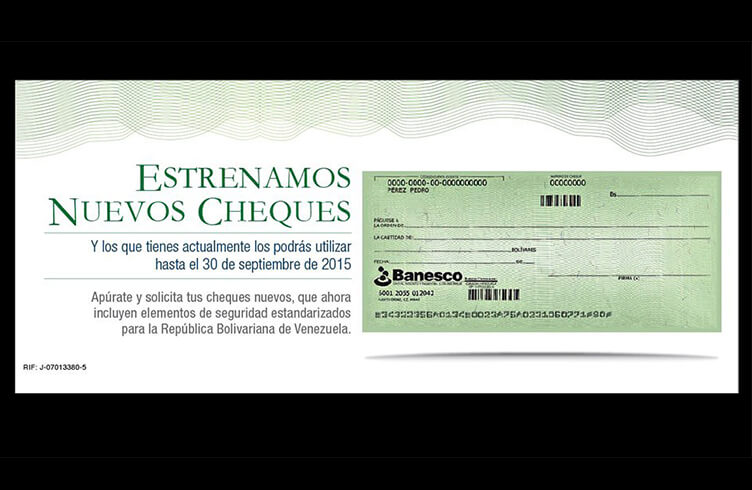 A partir de octubre los clientes Banesco sólo podrán usar cheques de formato único