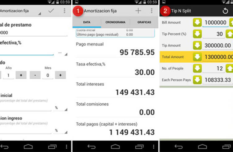 Dos aplicaciones Android para calcular préstamos y cuotas de créditos