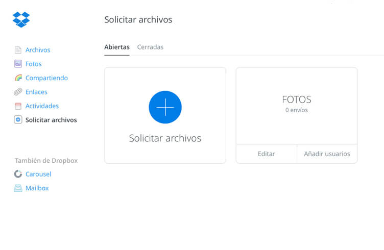 Nueva función de Dropbox para solicitud de archivos