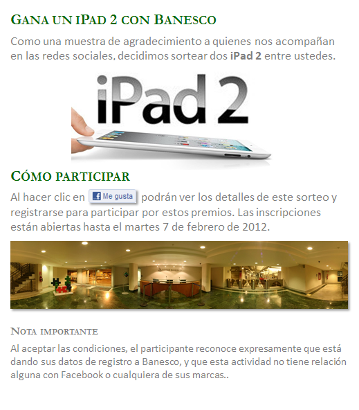 ¡Gánate un iPad 2 con Banesco!